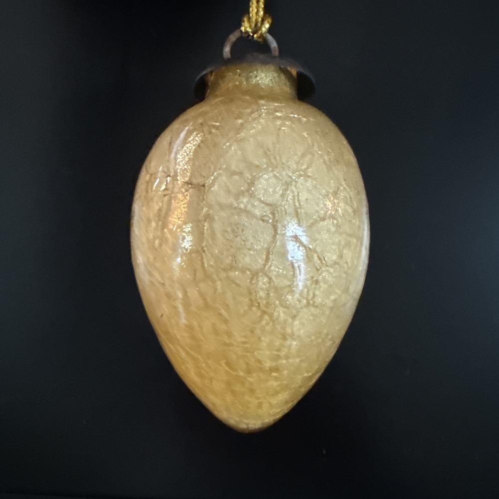 Vintage Kugel Style Amber Egg Shaped  Crackle Glass Christmas Ornament